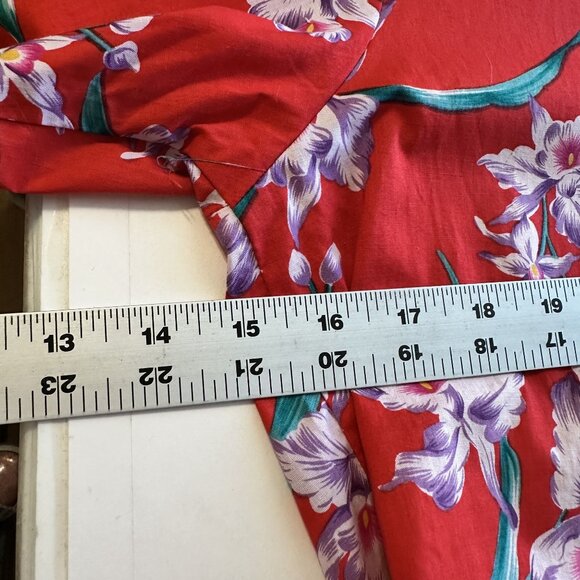 Vtg Mens Red Hawaiian Shirt Floral Les Tropiques Resortwear 100% Cotton Large - Picture 3 of 6